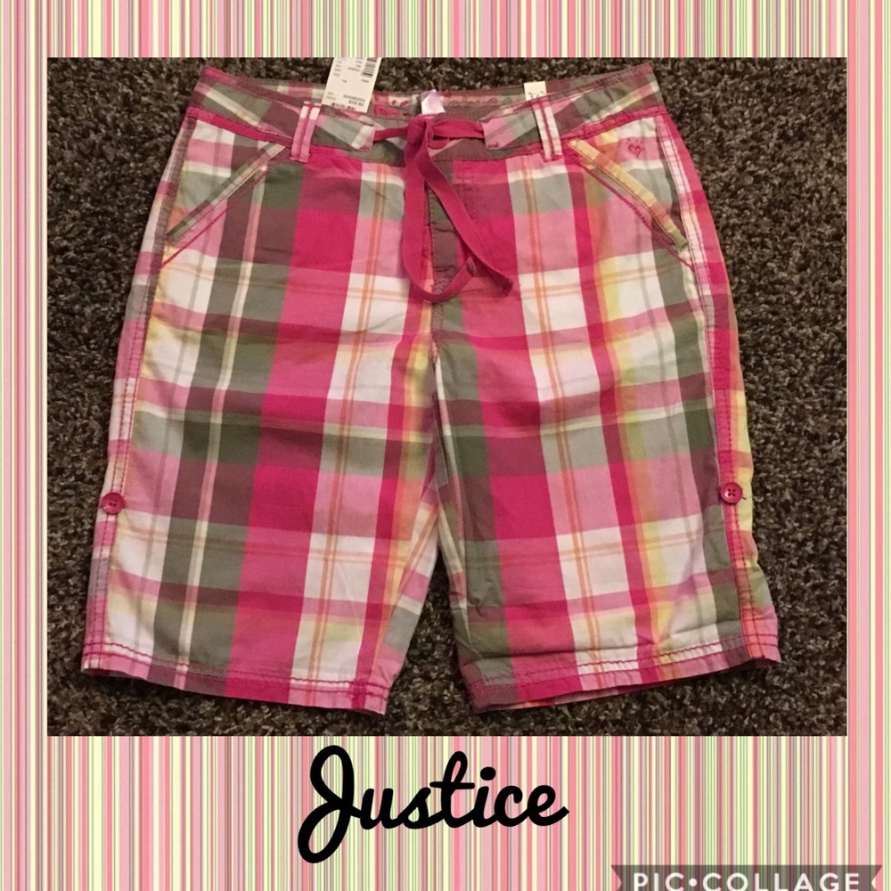 Justice Girls Adjustable Plaid Shorts NWT